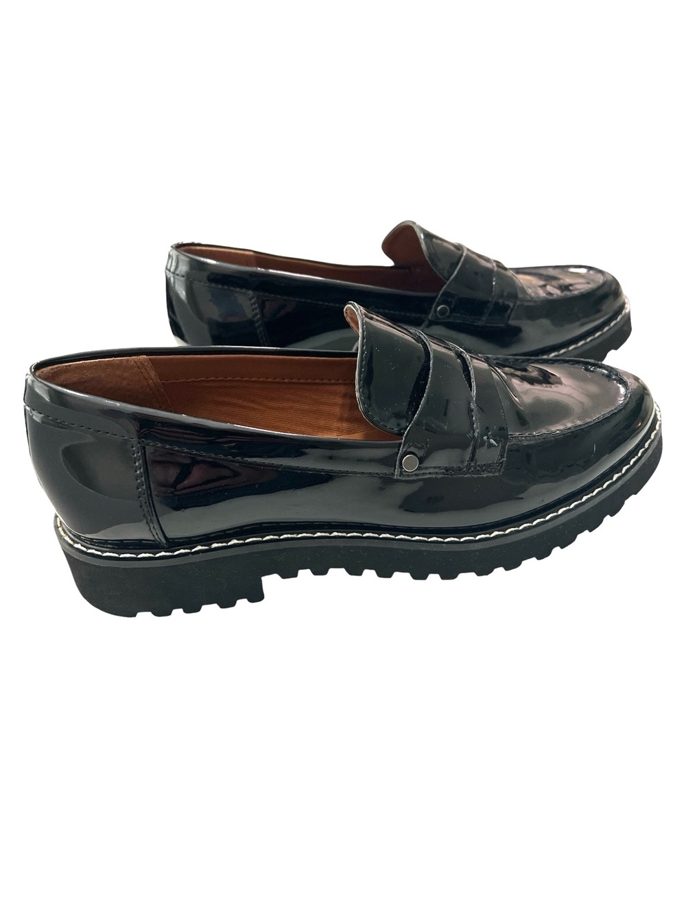 Franco Sarto Sz6 Black Patent Leather Chunky Platform‎ Lug Sole Penny Loafers